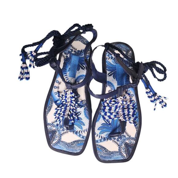 Farm Rio Size 9 Beaded Blue Sandals - Picture 1 of 4